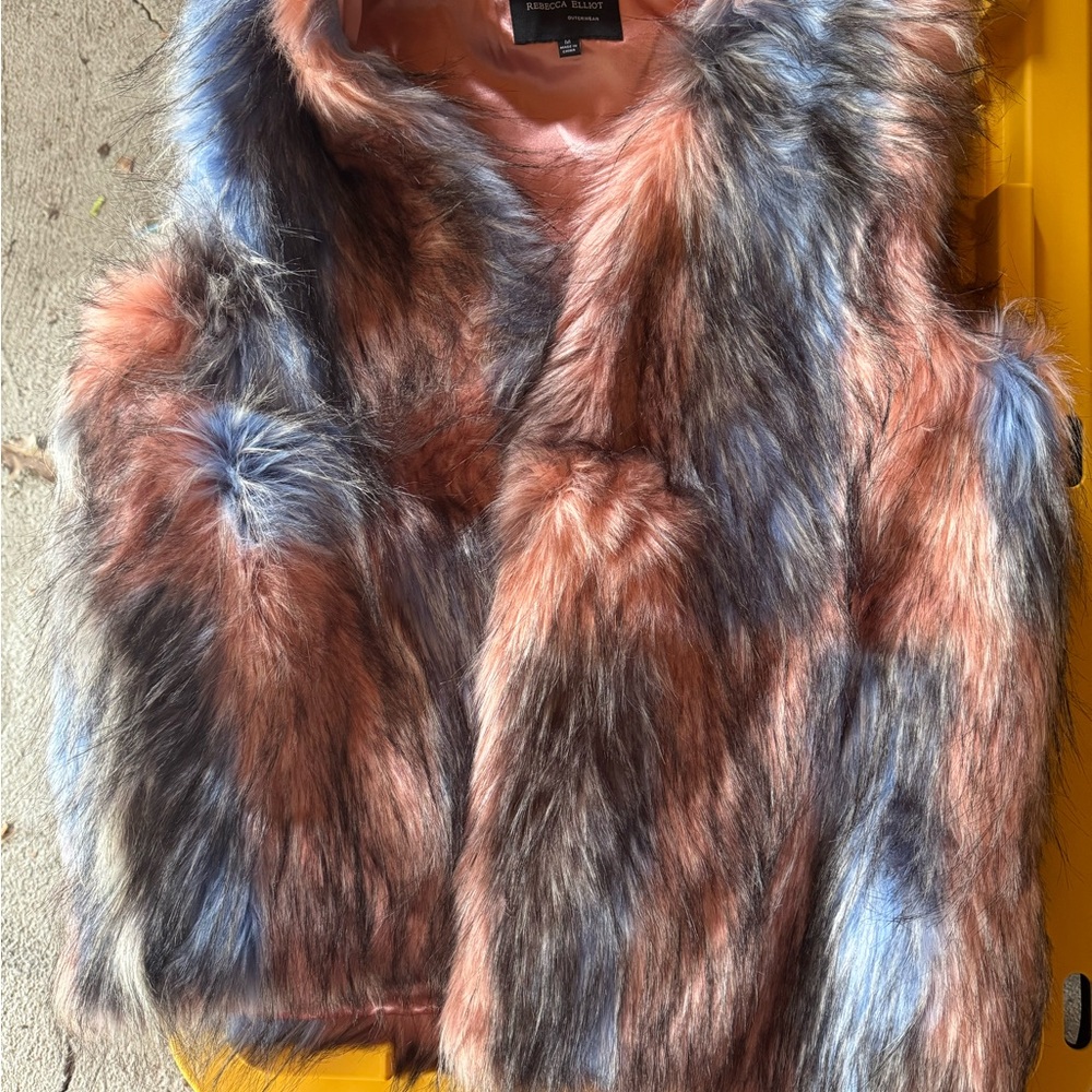 Rebecca Elliot pink blue black Multicolor Faux Fur Vest - Size Medium